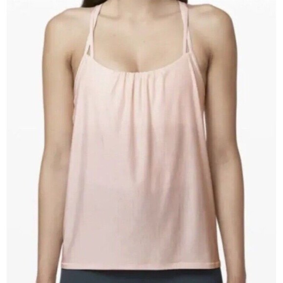 Lululemon Flow Y 2-in-1 Tank Singlet Bra Top Butter Pink EUC Athletic Gym 2 - Picture 1 of 12